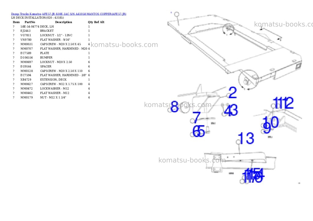 Komatsu afe57-jr 830e-1ac s/n a41058 mantos copper Parts catalog cover Page 10