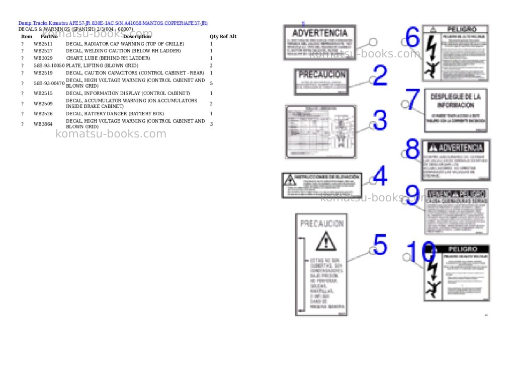 Komatsu afe57-jr 830e-1ac s/n a41058 mantos copper Parts catalog cover Page 2