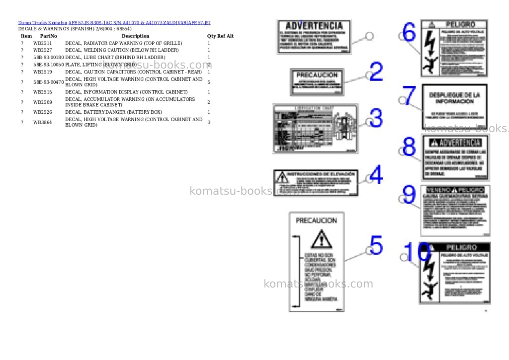 Komatsu afe57-js 830e-1ac s/n a41070 & a41073 zaldivar Parts catalog cover Page 2