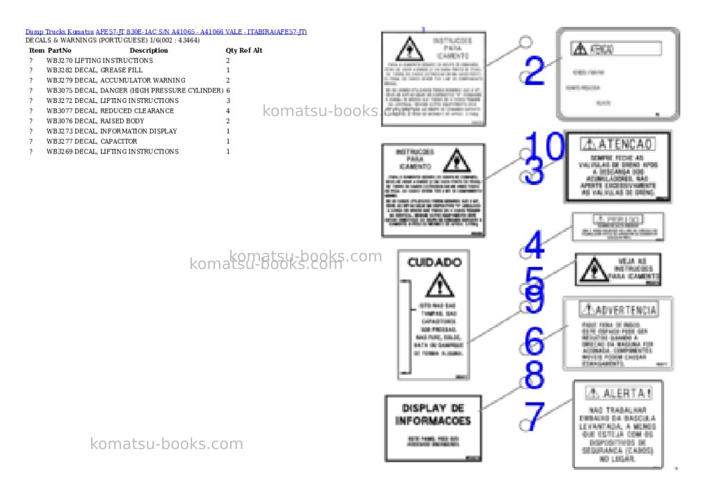 Komatsu AFE57-JT 830E-1AC S/N A41065 - A41066 VALE - ITABIRA Parts catalog cover Komatsu AFE57-JT 830E-1AC S/N A41065 - A41066 VALE - ITABIRA Parts catalog cover