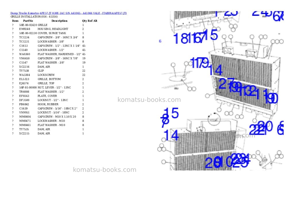 Komatsu AFE57-JT 830E-1AC S/N A41065 - A41066 VALE - ITABIRA Parts catalog cover Page 8 Komatsu AFE57-JT 830E-1AC S/N A41065 - A41066 VALE - ITABIRA Parts catalog cover Page 8