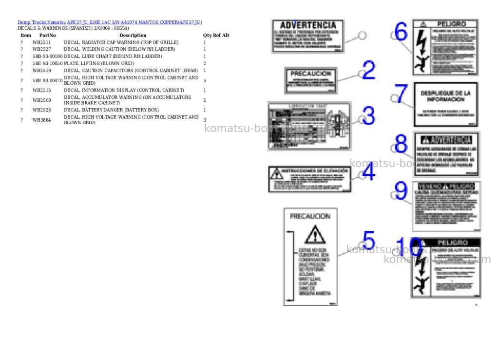 Komatsu afe57-ju 830e-1ac s/n a41074 mantos copper Parts catalog cover Page 2