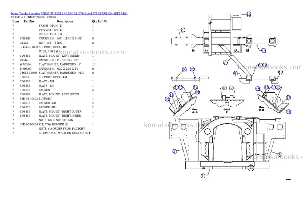 Komatsu AFE57-JW 830E-1AC S/N A41076 & A41079 CERREJON Parts catalog cover Page 7