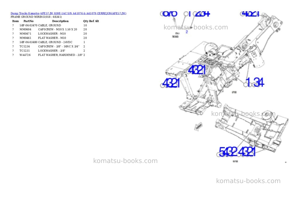 Komatsu AFE57-JW 830E-1AC S/N A41076 & A41079 CERREJON Parts catalog cover Page 9