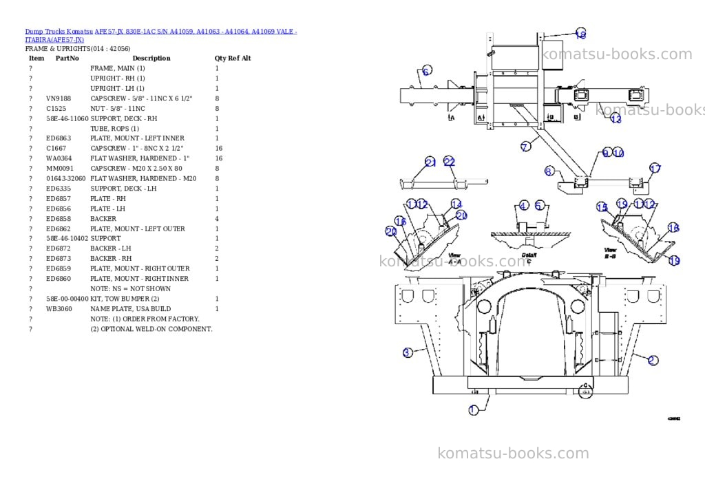 Komatsu AFE57-JX 830E-1AC S/N A41059, A41063 - A41064, A41069 VALE - ITABIRA Parts catalog cover Page 7 Komatsu AFE57-JX 830E-1AC S/N A41059, A41063 - A41064, A41069 VALE - ITABIRA Parts catalog cover Page 7