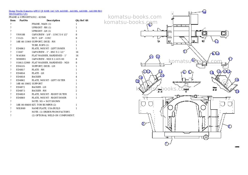 Komatsu AFE57-JY 830E-1AC S/N A41080 - A41085, A41088 - A41090 RIO TINTO Parts catalog cover Page 6 Komatsu AFE57-JY 830E-1AC S/N A41080 - A41085, A41088 - A41090 RIO TINTO Parts catalog cover Page 6