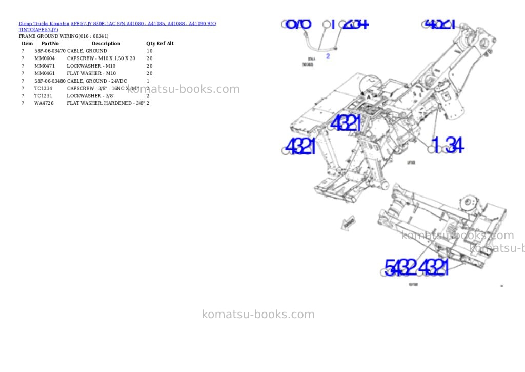 Komatsu AFE57-JY 830E-1AC S/N A41080 - A41085, A41088 - A41090 RIO TINTO Parts catalog cover Page 8 Komatsu AFE57-JY 830E-1AC S/N A41080 - A41085, A41088 - A41090 RIO TINTO Parts catalog cover Page 8