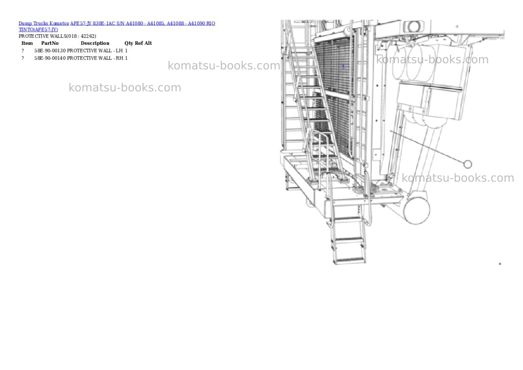 Komatsu AFE57-JY 830E-1AC S/N A41080 - A41085, A41088 - A41090 RIO TINTO Parts catalog cover Page 9 Komatsu AFE57-JY 830E-1AC S/N A41080 - A41085, A41088 - A41090 RIO TINTO Parts catalog cover Page 9