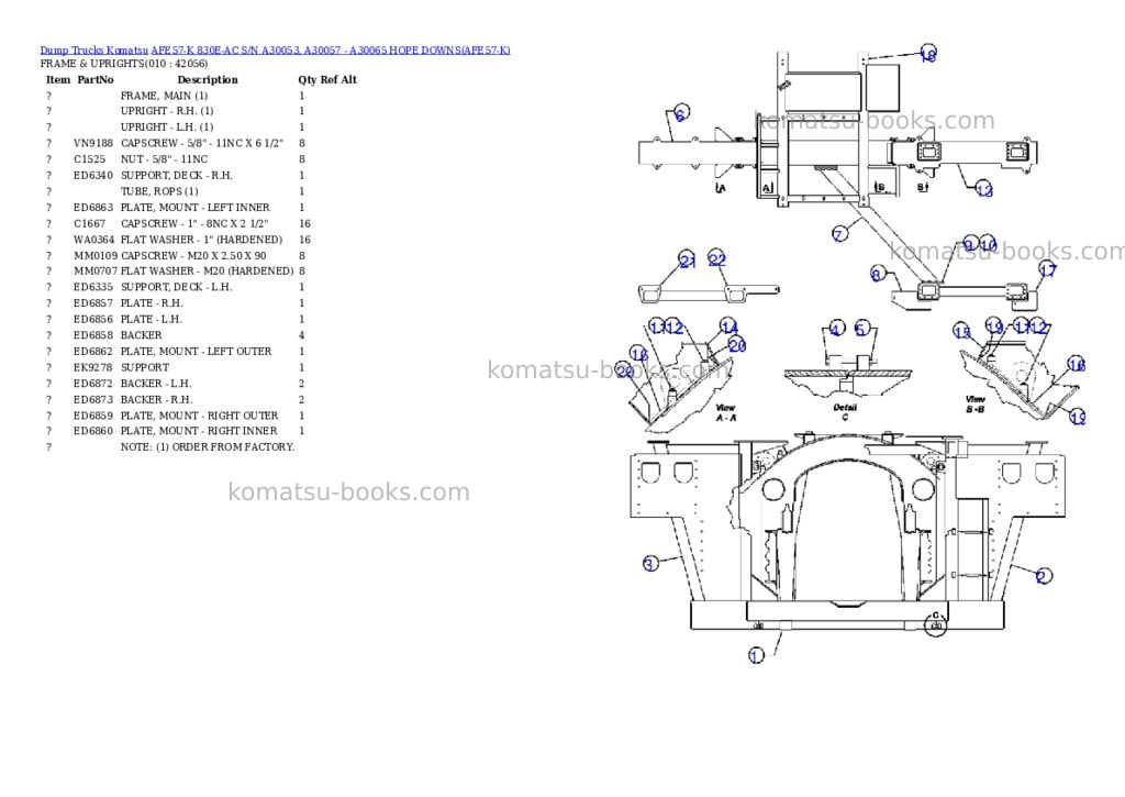 Komatsu afe57-k 830e-ac s/n a30053, a30057 - a30065 hope downs Parts catalog cover Page 5