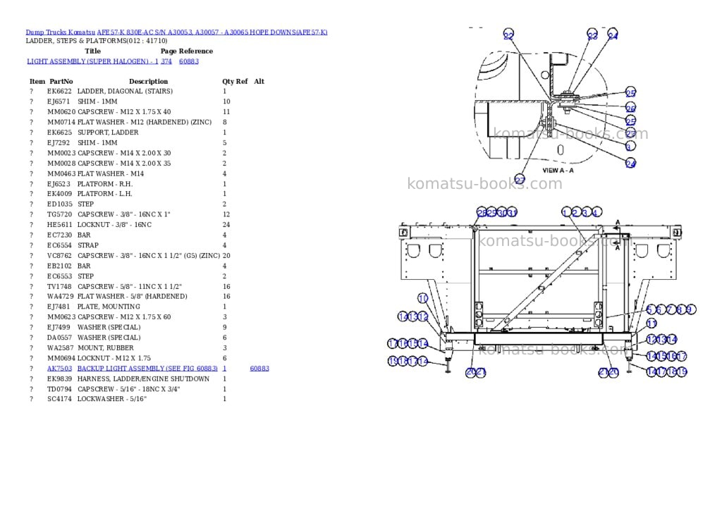 Komatsu afe57-k 830e-ac s/n a30053, a30057 - a30065 hope downs Parts catalog cover Page 6