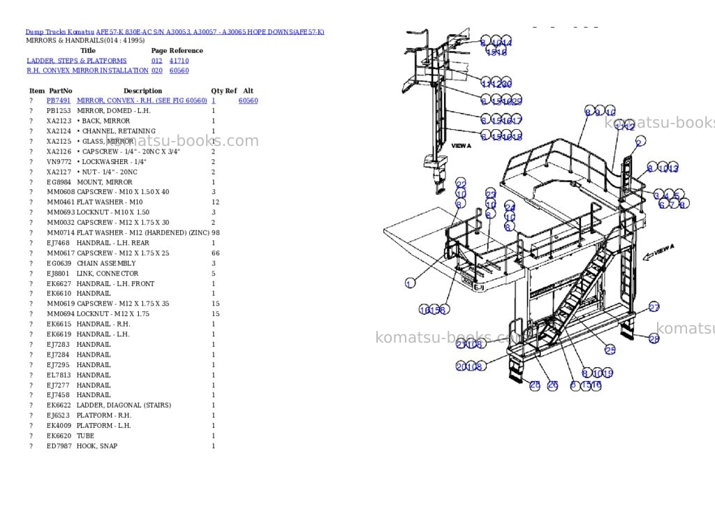 Komatsu afe57-k 830e-ac s/n a30053, a30057 - a30065 hope downs Parts catalog cover Page 7