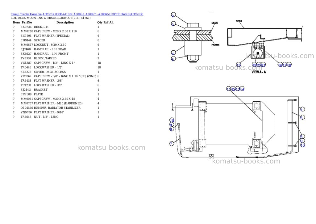Komatsu afe57-k 830e-ac s/n a30053, a30057 - a30065 hope downs Parts catalog cover Page 8