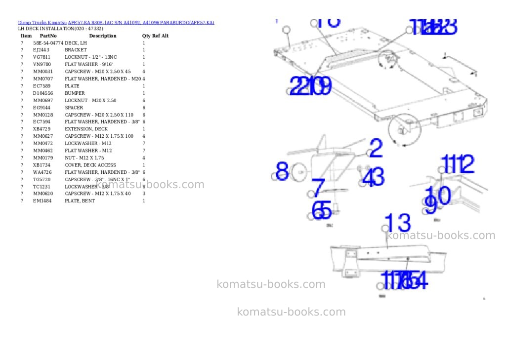 Komatsu AFE57-KA 830E-1AC S/N A41092, A41096 PARABURDO Parts catalog cover Page 10