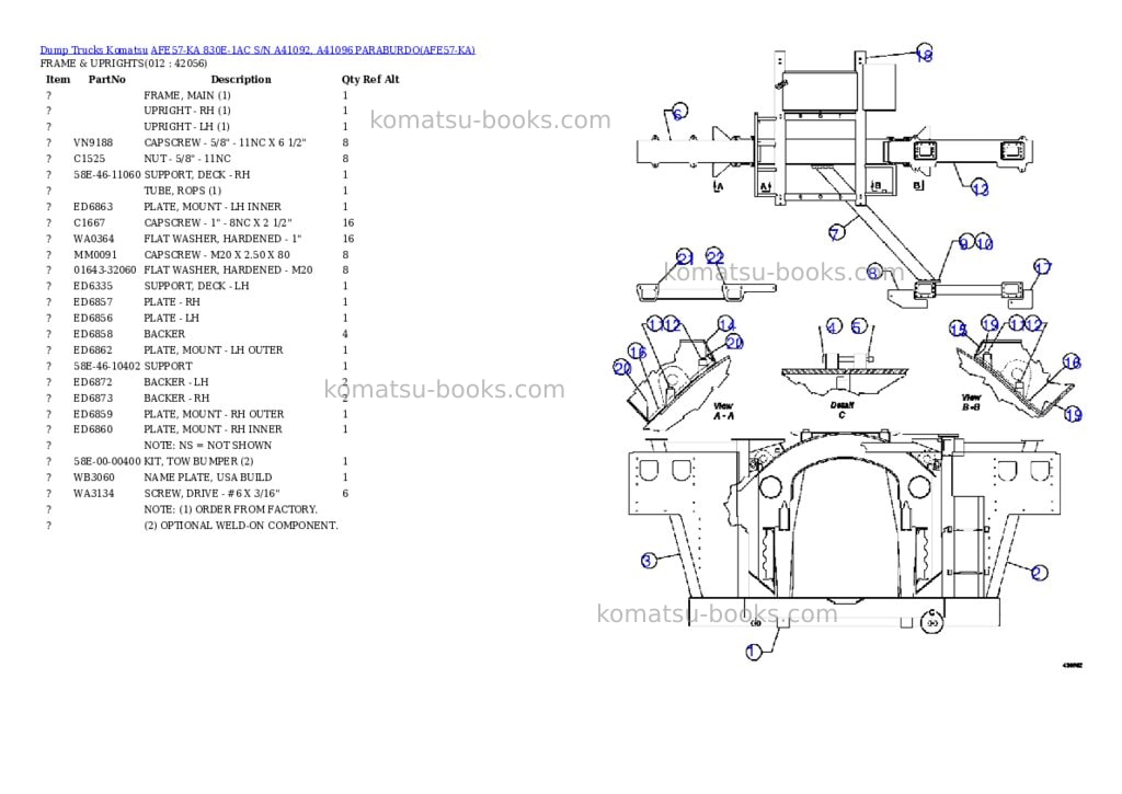 Komatsu AFE57-KA 830E-1AC S/N A41092, A41096 PARABURDO Parts catalog cover Page 6