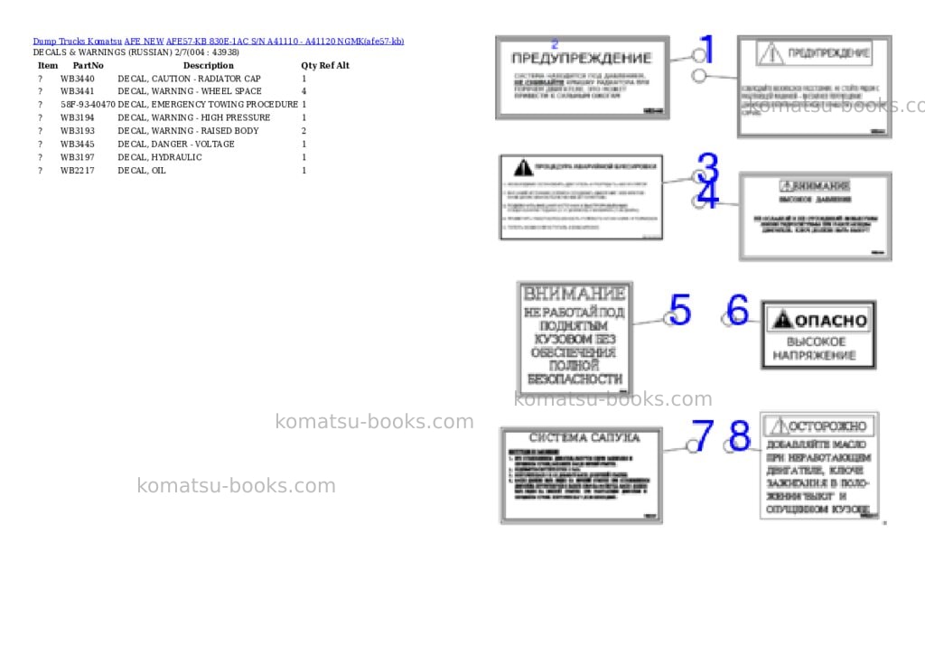 Komatsu AFE57-KB 830E-1AC S/N A41110 - A41120 NGMK Parts catalog cover Page 2