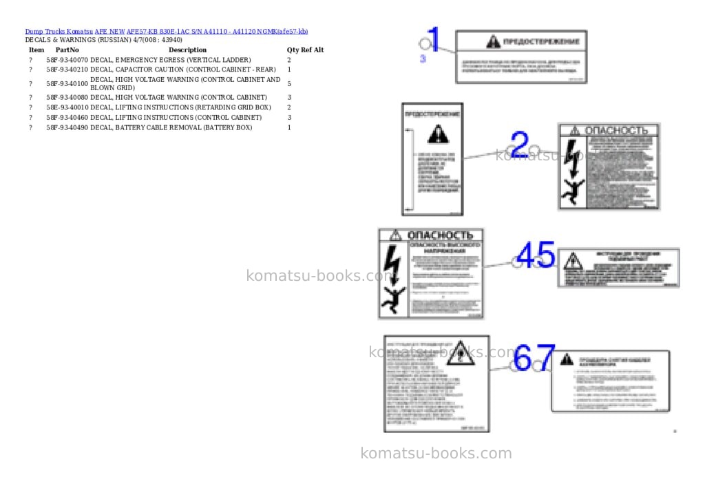 Komatsu AFE57-KB 830E-1AC S/N A41110 - A41120 NGMK Parts catalog cover Page 4