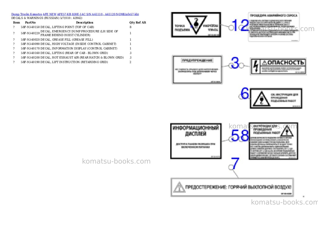 Komatsu AFE57-KB 830E-1AC S/N A41110 - A41120 NGMK Parts catalog cover Page 5