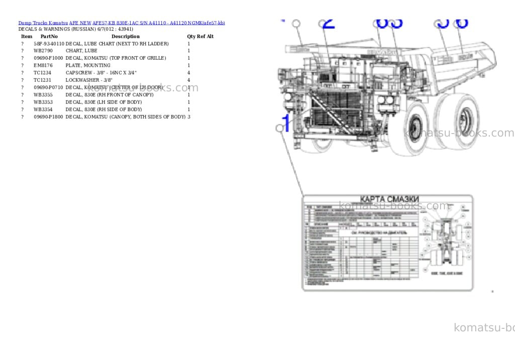 Komatsu AFE57-KB 830E-1AC S/N A41110 - A41120 NGMK Parts catalog cover Page 6