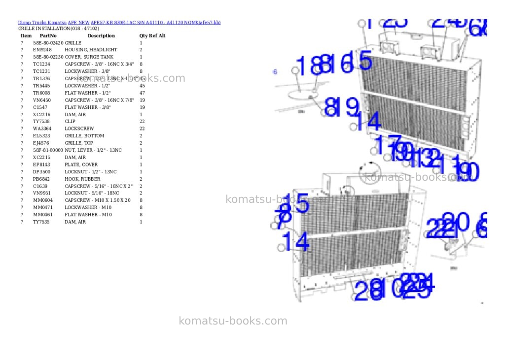 Komatsu AFE57-KB 830E-1AC S/N A41110 - A41120 NGMK Parts catalog cover Page 9