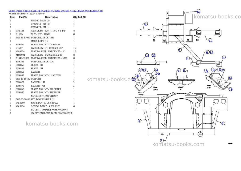 Komatsu AFE57-KC 830E-1AC S/N A41121 BUENAVISTA Parts catalog cover Page 7 Komatsu AFE57-KC 830E-1AC S/N A41121 BUENAVISTA Parts catalog cover Page 7