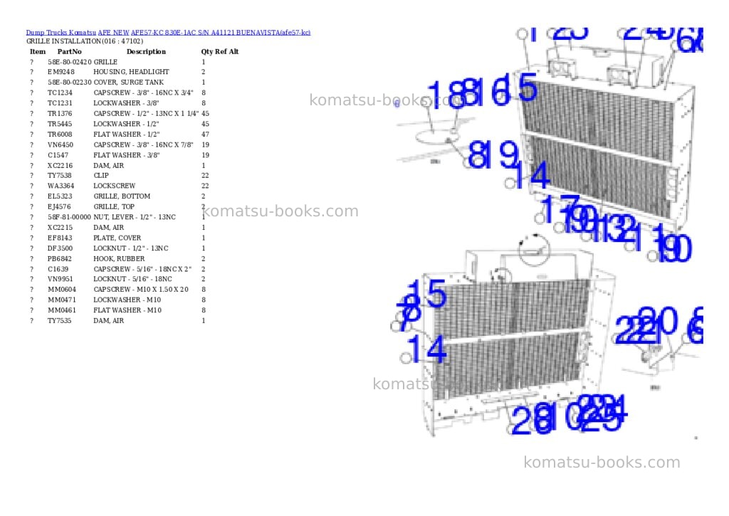 Komatsu AFE57-KC 830E-1AC S/N A41121 BUENAVISTA Parts catalog cover Page 8 Komatsu AFE57-KC 830E-1AC S/N A41121 BUENAVISTA Parts catalog cover Page 8