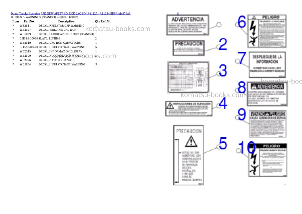 Komatsu AFE57-KD 830E-1AC S/N A41127 - A41134 EPSA Parts catalog cover Page 2