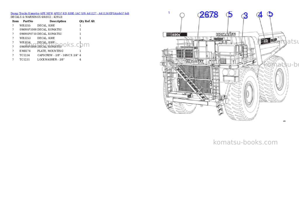 Komatsu AFE57-KD 830E-1AC S/N A41127 - A41134 EPSA Parts catalog cover Page 6