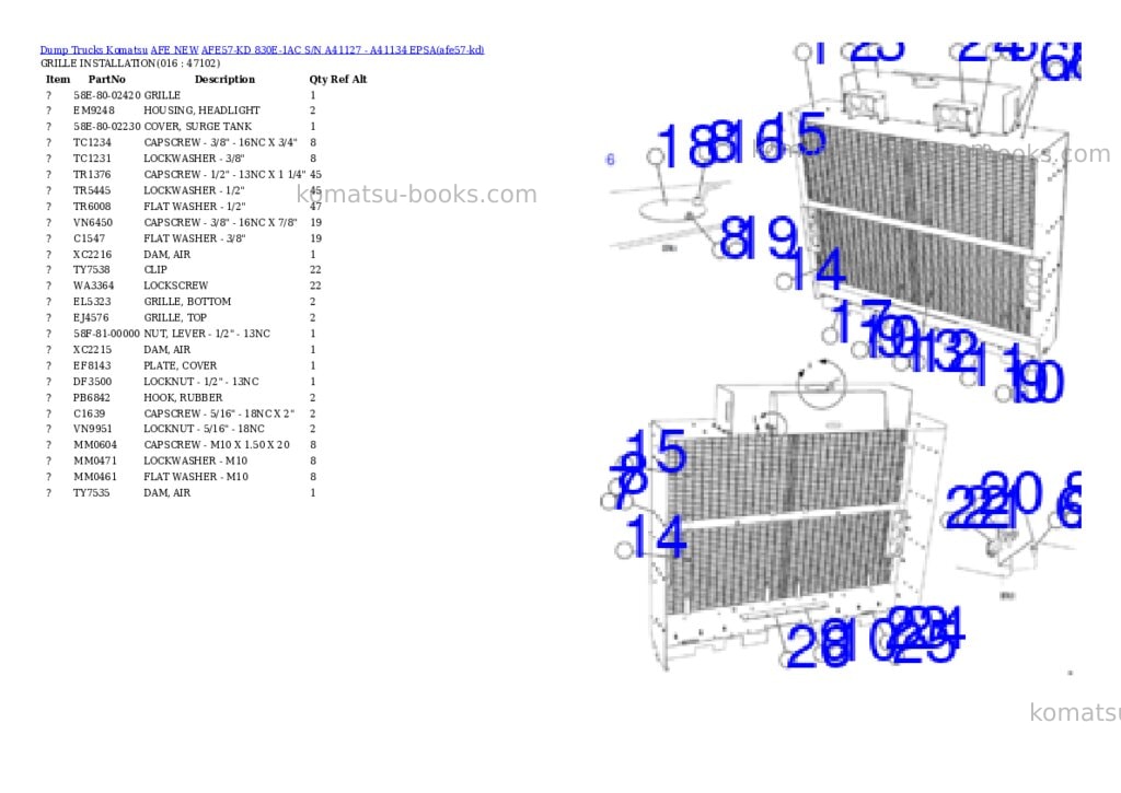 Komatsu AFE57-KD 830E-1AC S/N A41127 - A41134 EPSA Parts catalog cover Page 8