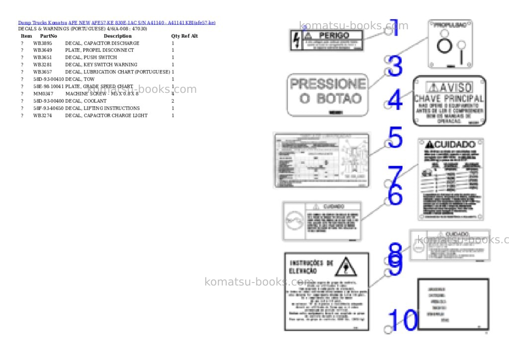Komatsu AFE57-KE 830E-1AC S/N A41140 - A41141 KBI Parts catalog cover Page 4