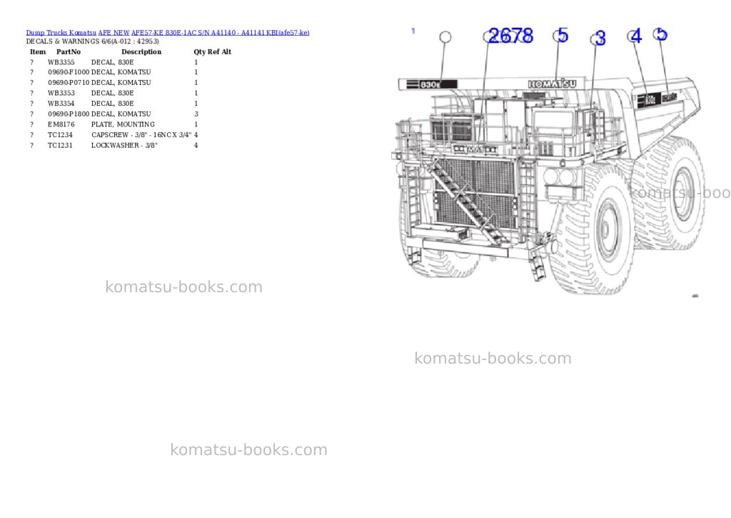 Komatsu AFE57-KE 830E-1AC S/N A41140 - A41141 KBI Parts catalog cover Page 6