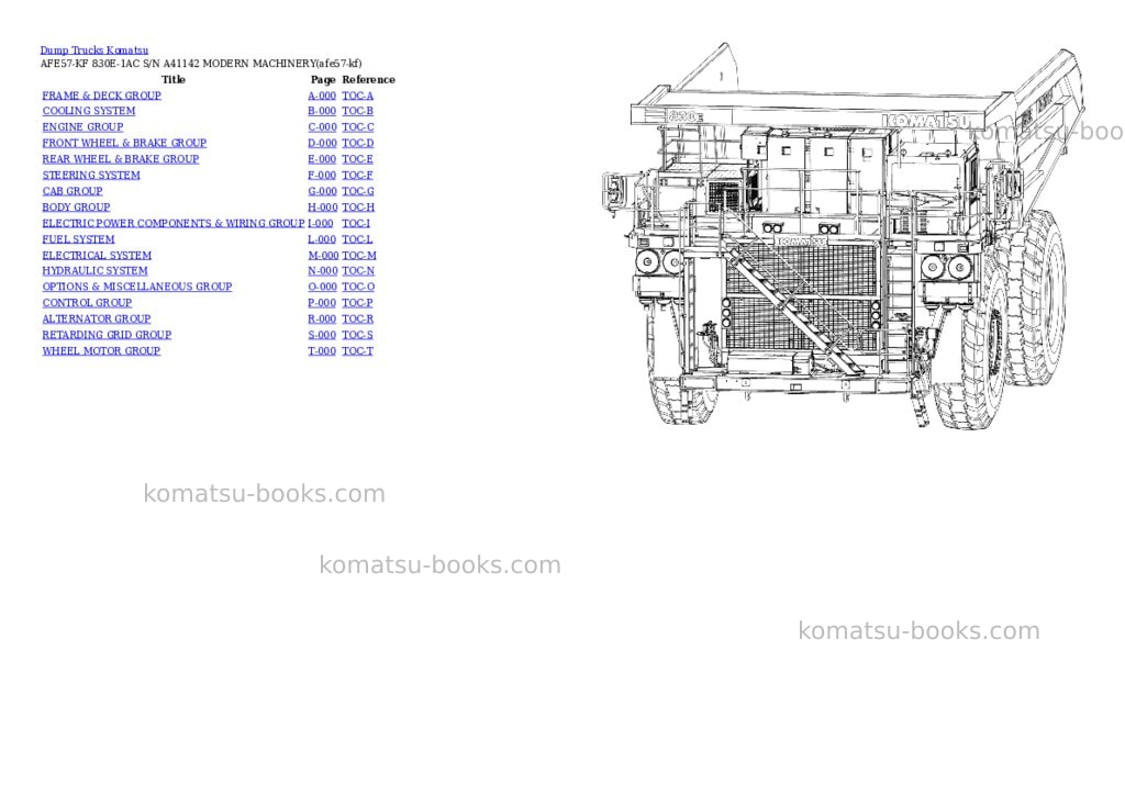 Komatsu AFE57-KF 830E-1AC S/N A41142 MODERN MACHINERY Parts catalog cover