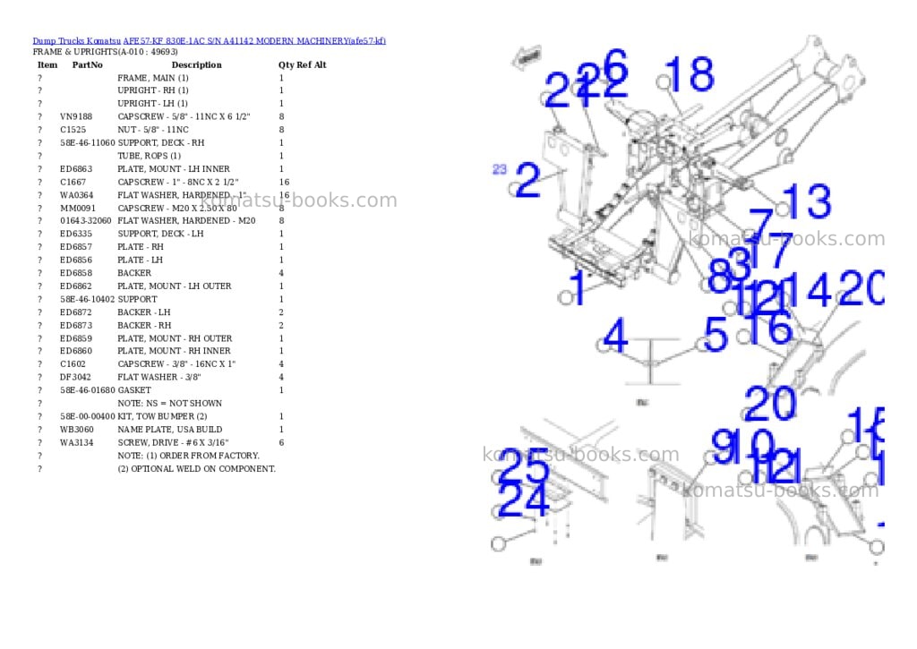 Komatsu AFE57-KF 830E-1AC S/N A41142 MODERN MACHINERY Parts catalog cover Page 6