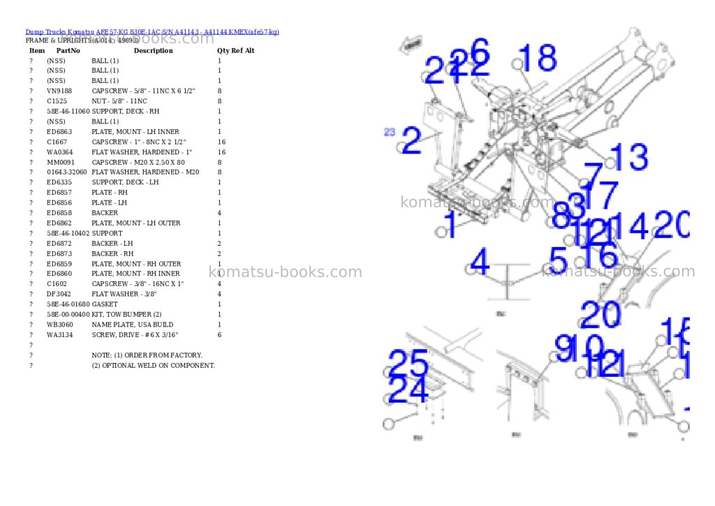 Komatsu AFE57-KG 830E-1AC S/N A41143 - A41144 KMEX Parts catalog cover Page 7
