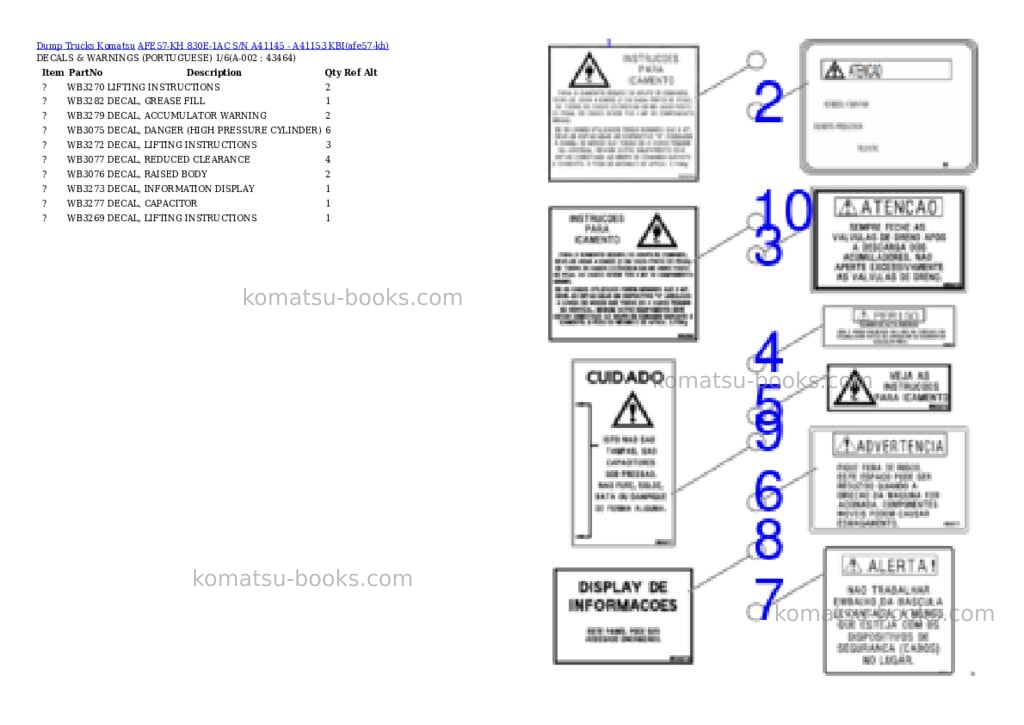 Komatsu AFE57-KH 830E-1AC S/N A41145 - A41153 KBI Parts catalog cover