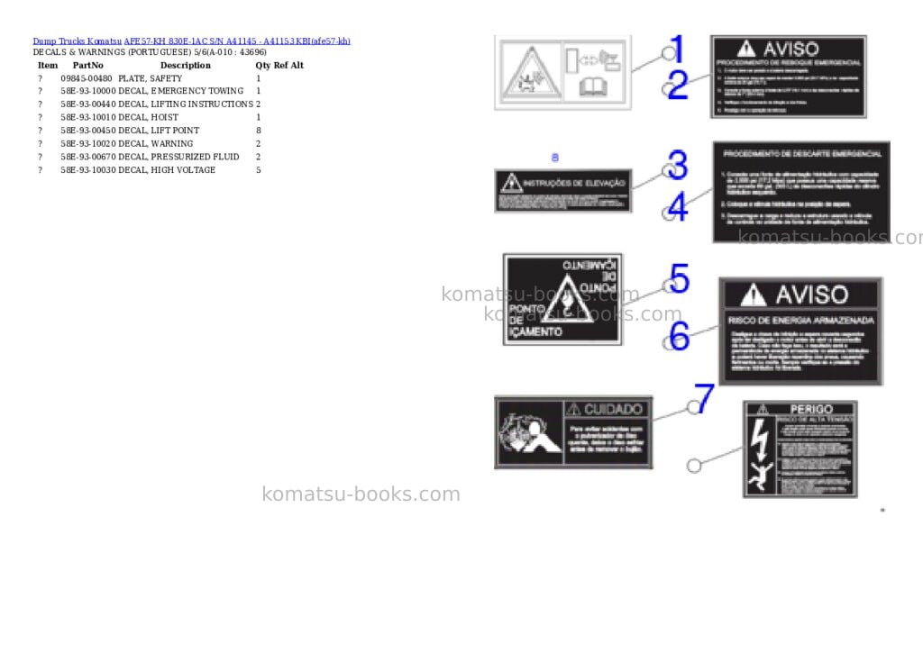 Komatsu AFE57-KH 830E-1AC S/N A41145 - A41153 KBI Parts catalog cover Page 5