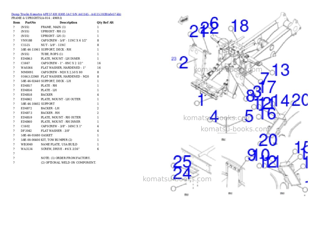 Komatsu AFE57-KH 830E-1AC S/N A41145 - A41153 KBI Parts catalog cover Page 7