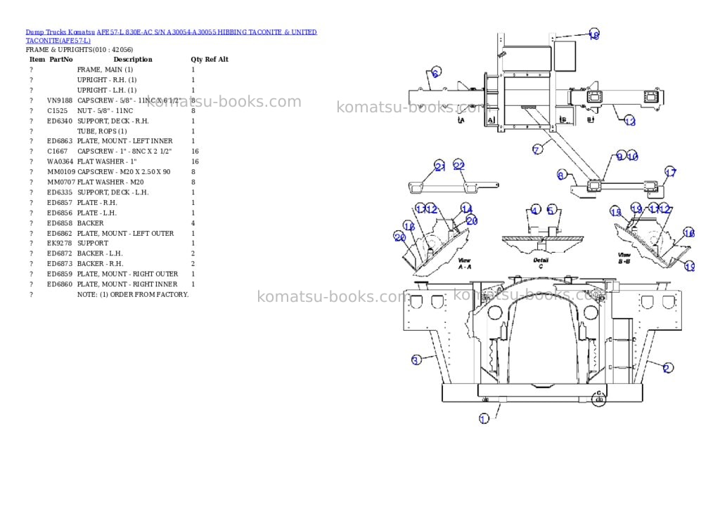 Komatsu afe57-l 830e-ac s/n a30054-a30055 hibbing taconite & united taconite Parts catalog cover Page 5