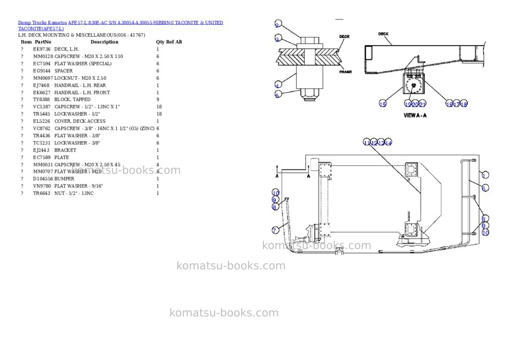 Komatsu afe57-l 830e-ac s/n a30054-a30055 hibbing taconite & united taconite Parts catalog cover Page 8