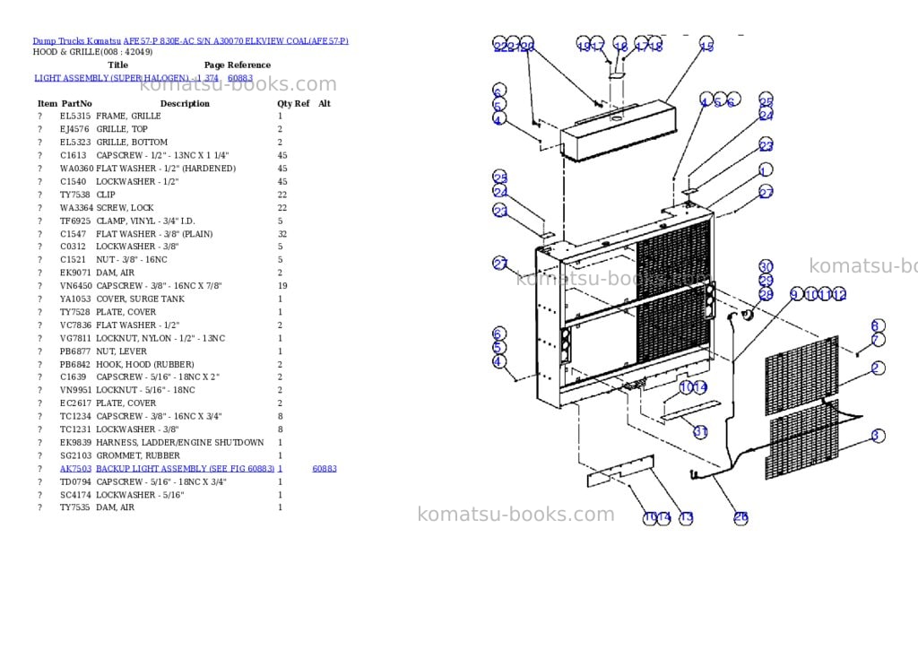 Komatsu afe57-p 830e-ac s/n a30070 elkview coal Parts catalog cover Page 4