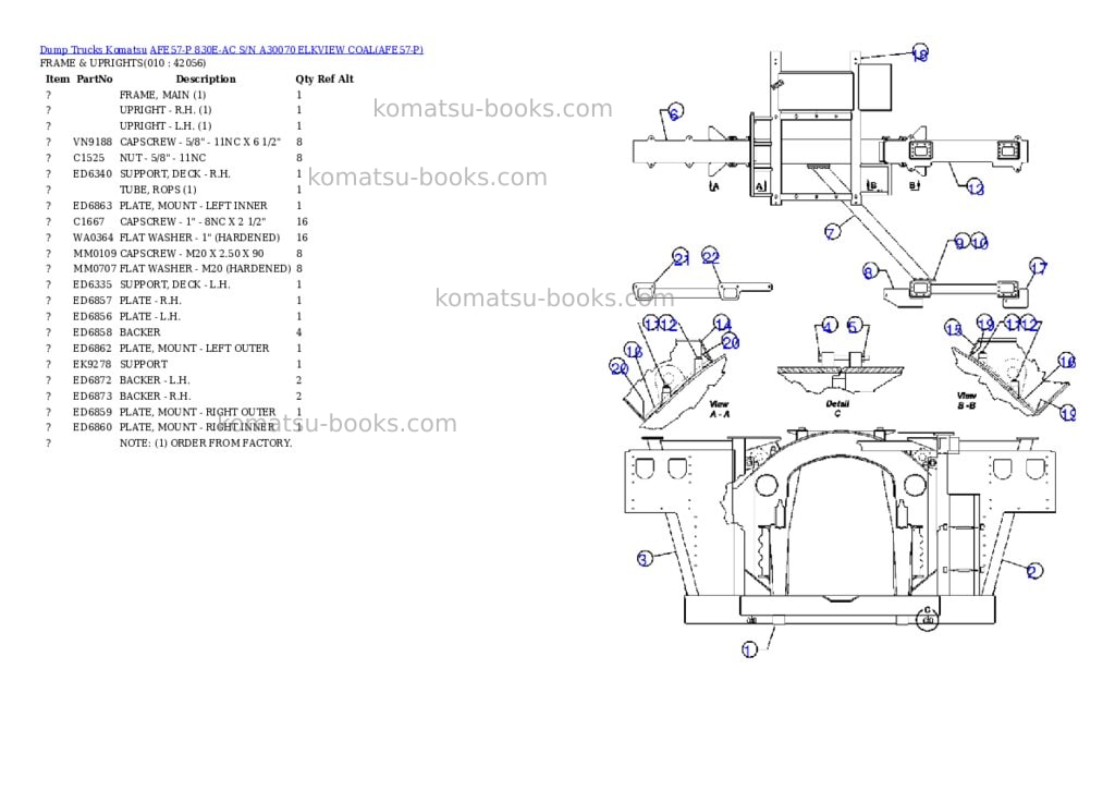Komatsu afe57-p 830e-ac s/n a30070 elkview coal Parts catalog cover Page 5