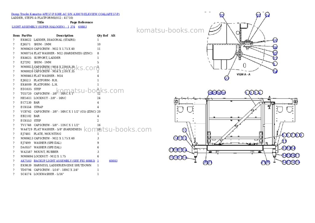 Komatsu afe57-p 830e-ac s/n a30070 elkview coal Parts catalog cover Page 6