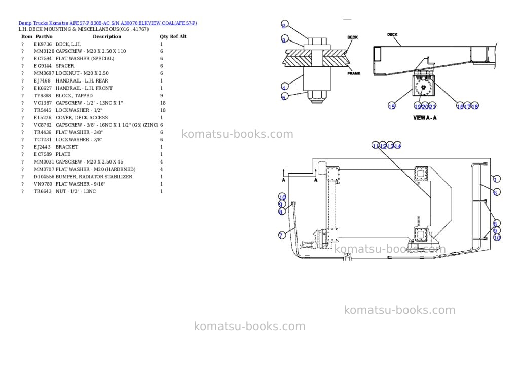 Komatsu afe57-p 830e-ac s/n a30070 elkview coal Parts catalog cover Page 8
