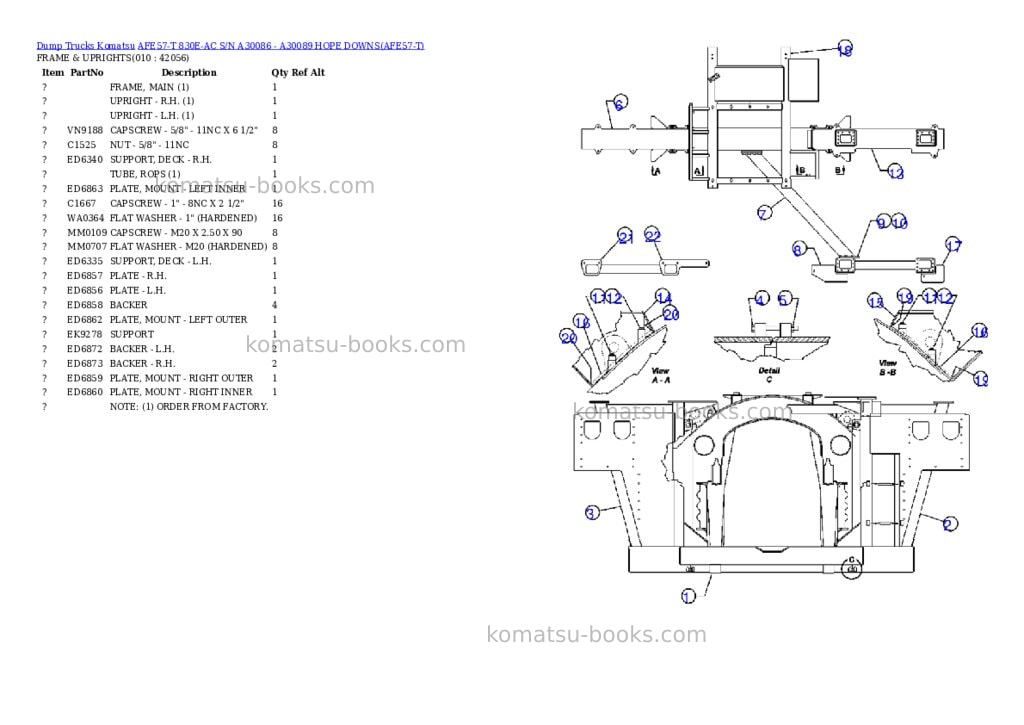 Komatsu afe57-t 830e-ac s/n a30086 - a30089 hope downs Parts catalog cover Page 3