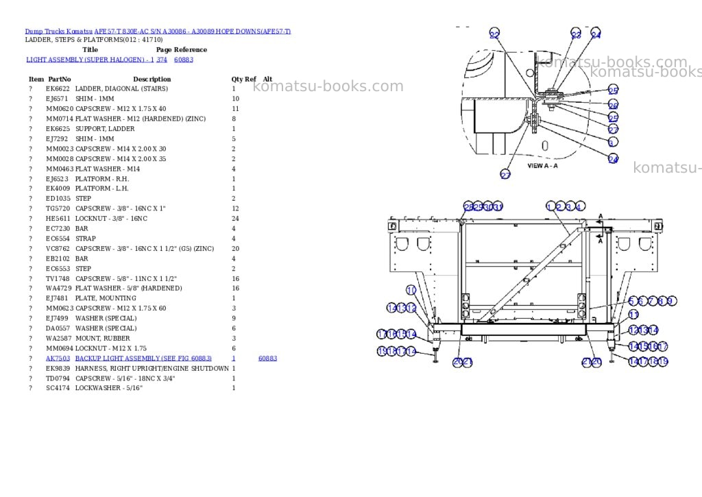 Komatsu afe57-t 830e-ac s/n a30086 - a30089 hope downs Parts catalog cover Page 4