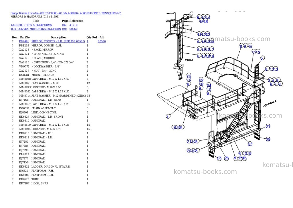Komatsu afe57-t 830e-ac s/n a30086 - a30089 hope downs Parts catalog cover Page 5