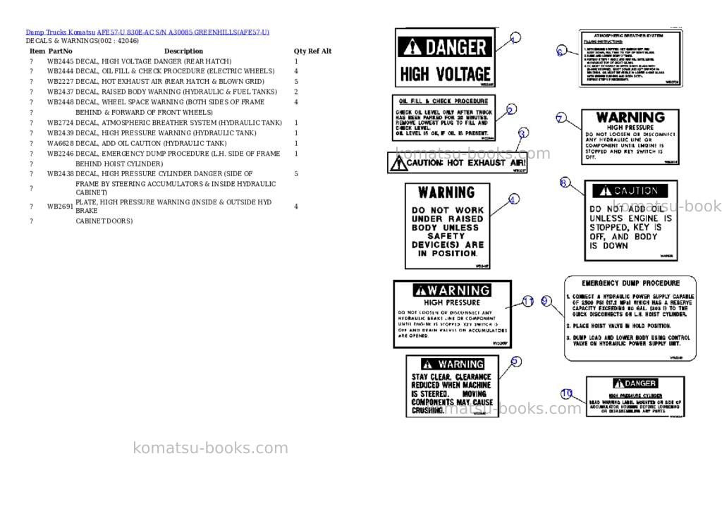 Komatsu afe57-u 830e-ac s/n a30085 greenhills Parts catalog cover