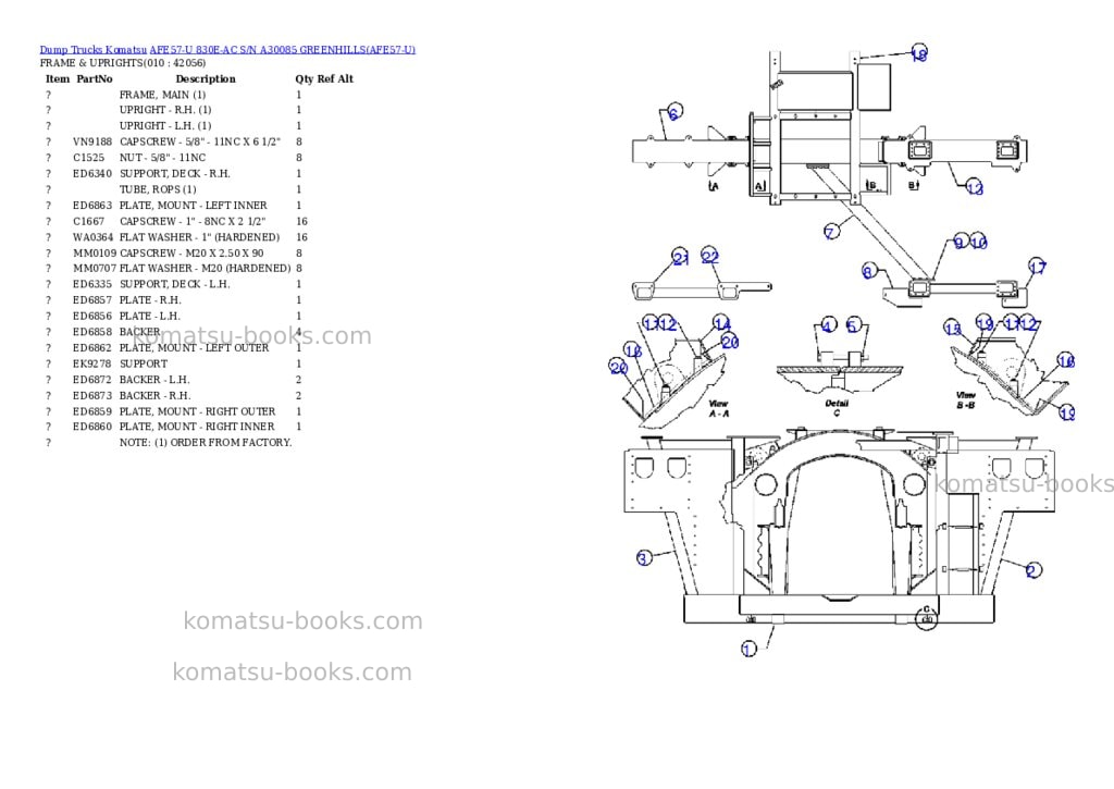Komatsu afe57-u 830e-ac s/n a30085 greenhills Parts catalog cover Page 5