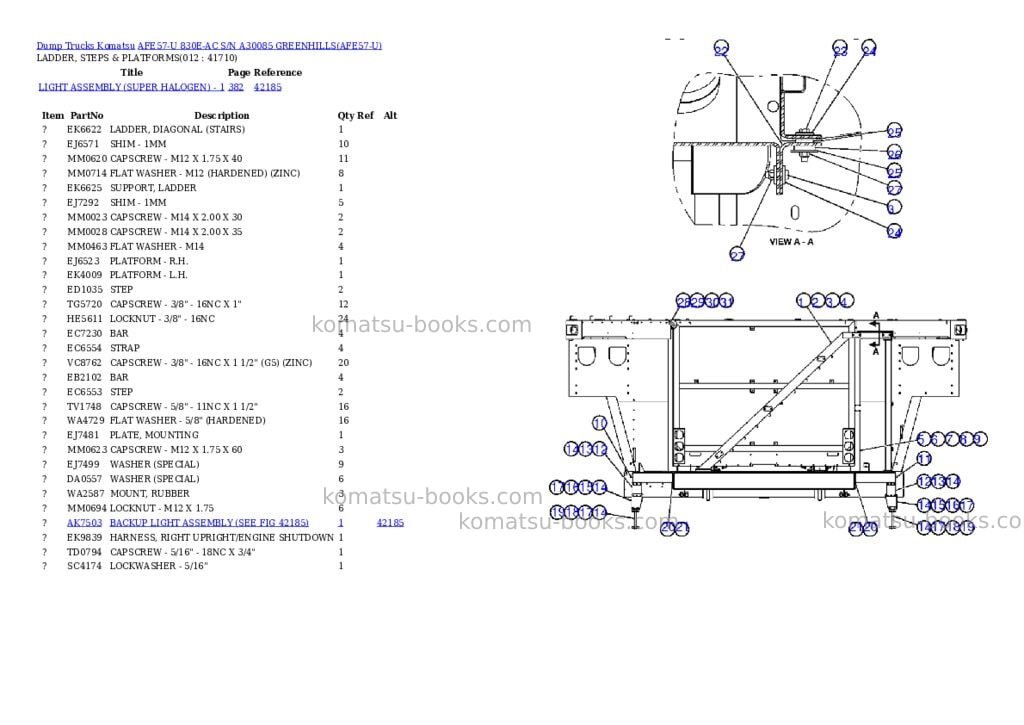Komatsu afe57-u 830e-ac s/n a30085 greenhills Parts catalog cover Page 6