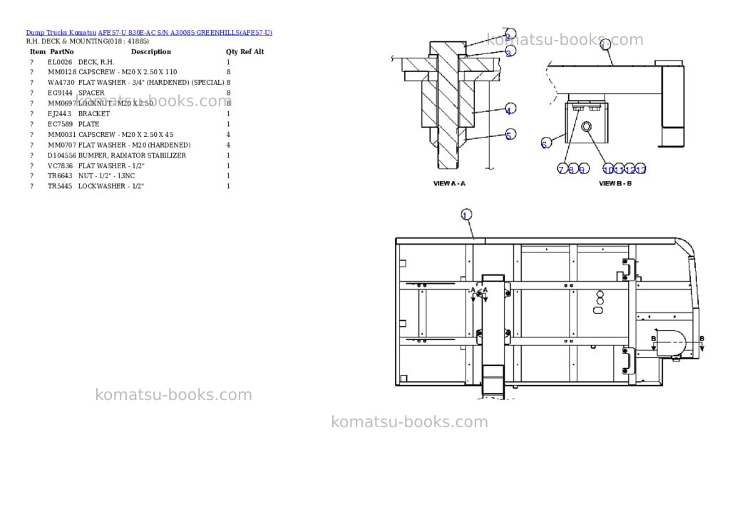 Komatsu afe57-u 830e-ac s/n a30085 greenhills Parts catalog cover Page 9