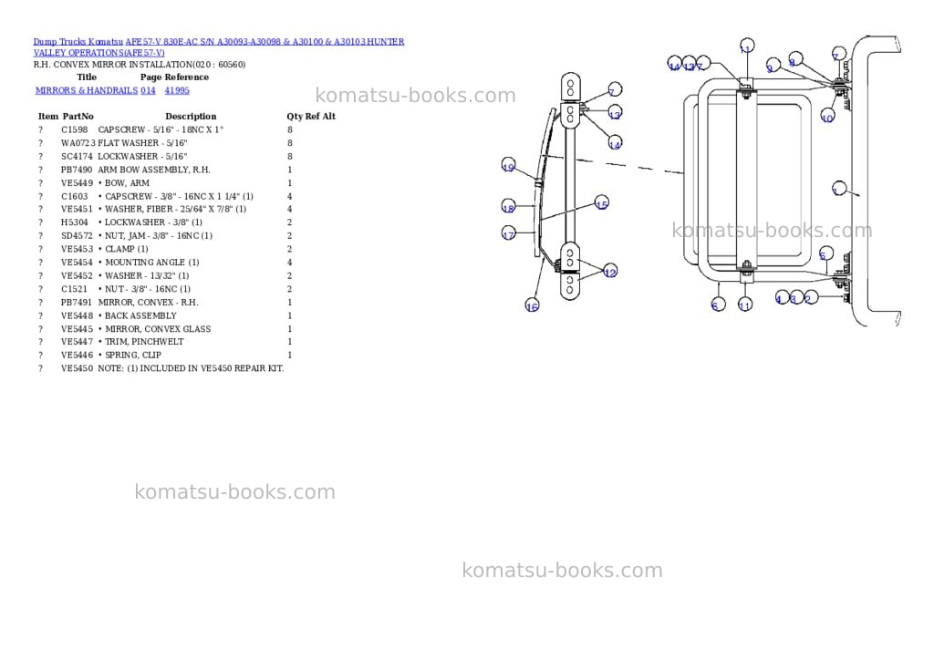 Komatsu afe57-v 830e-ac s/n a30093-a30098 & a30100 & a30103 hunter valley operations Parts catalog cover Page 10